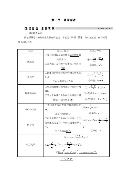 2021高考物理一轮复习第四章曲线运动万有引力与航天第三节圆周运动学案新人教版
