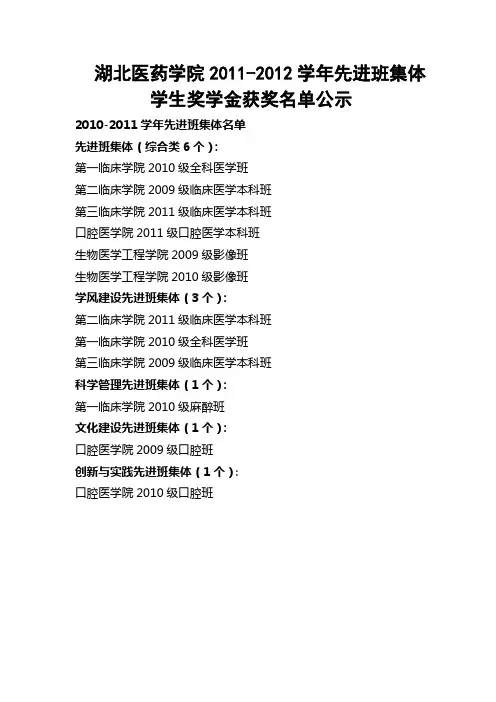 【医疗药品管理】湖北医药学院-XXXX学年奖学金获奖名单