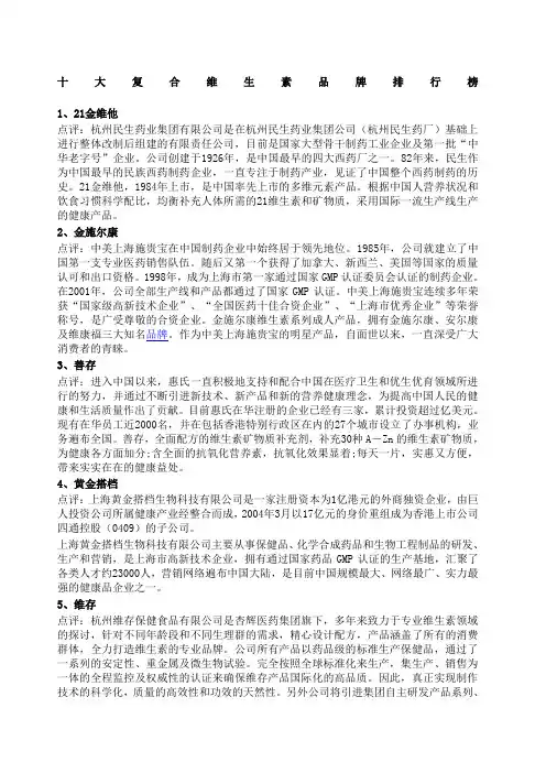 大复合维生素品牌排行榜