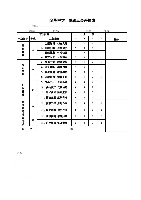 主题班会评价表
