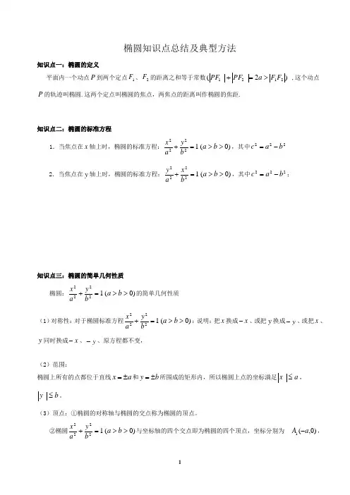 椭圆知识点总结及练习