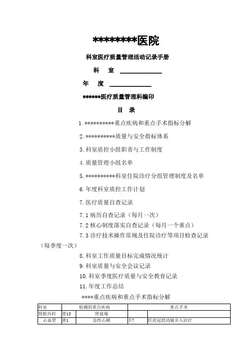 医院科室质控记录(模板