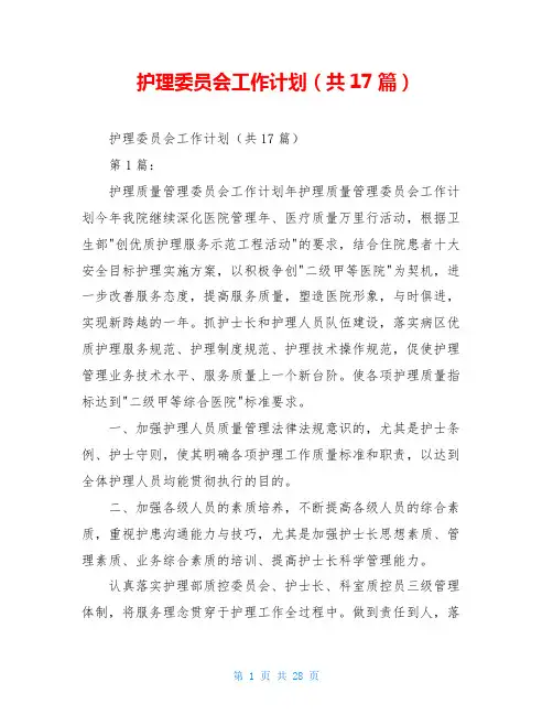 护理委员会工作计划(共17篇)