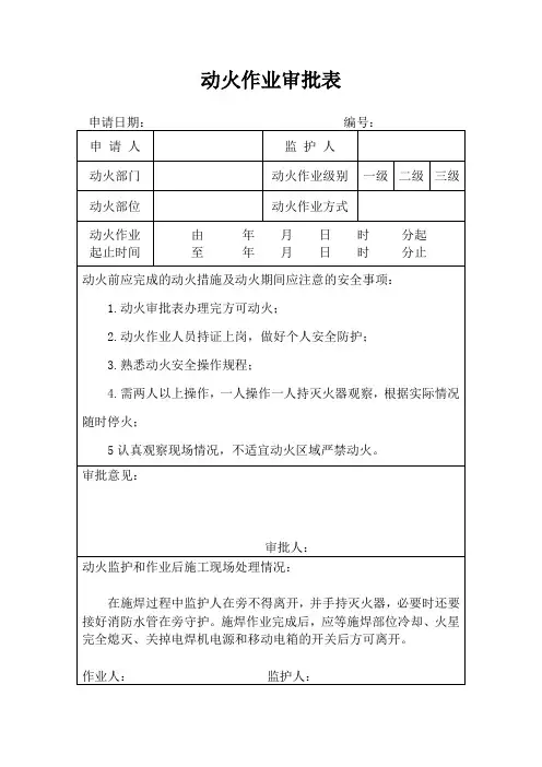 动火作业审批表