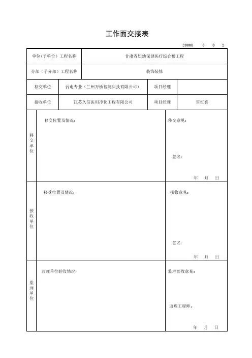 工作面交接表