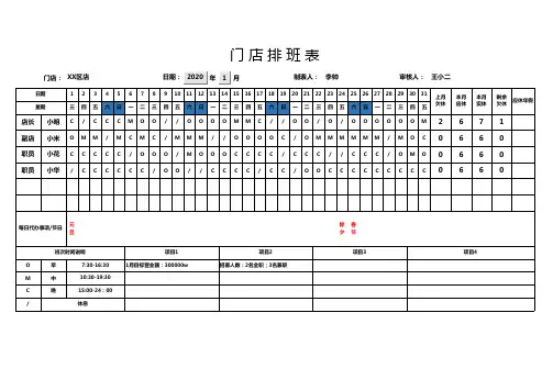 连锁门店排班表通用EXCEL模板(完整版)