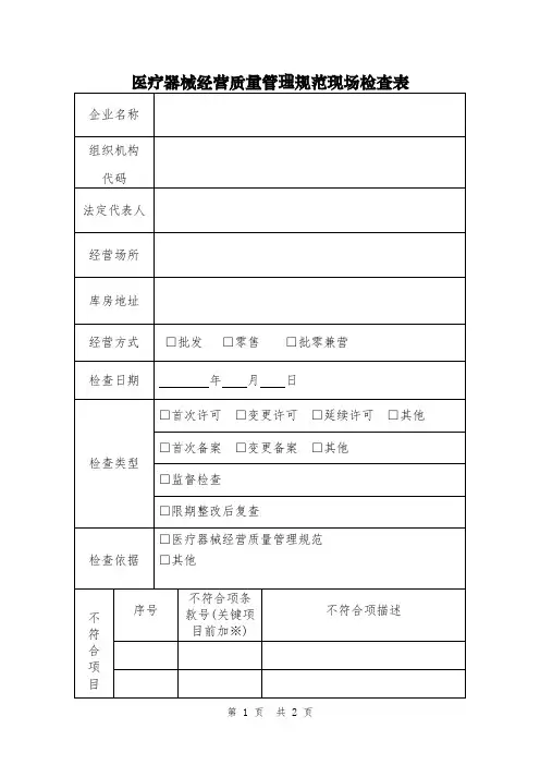 医疗器械经营质量管理规范现场检查表式样