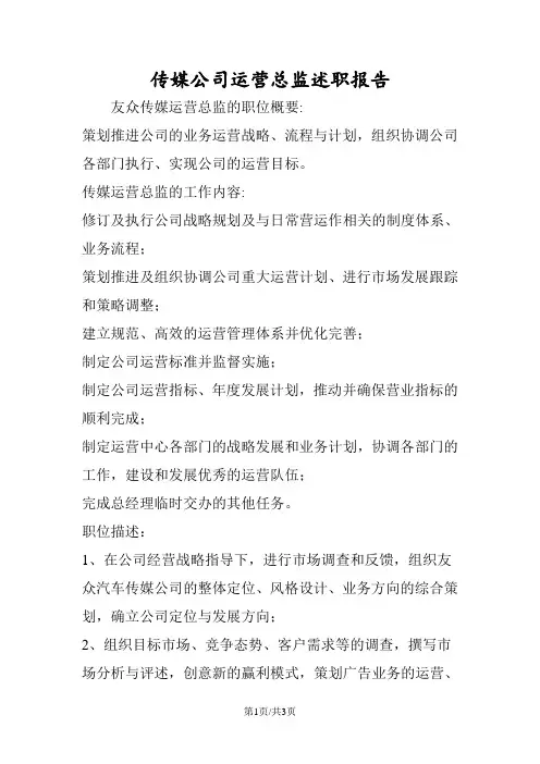 传媒公司运营总监述职报告