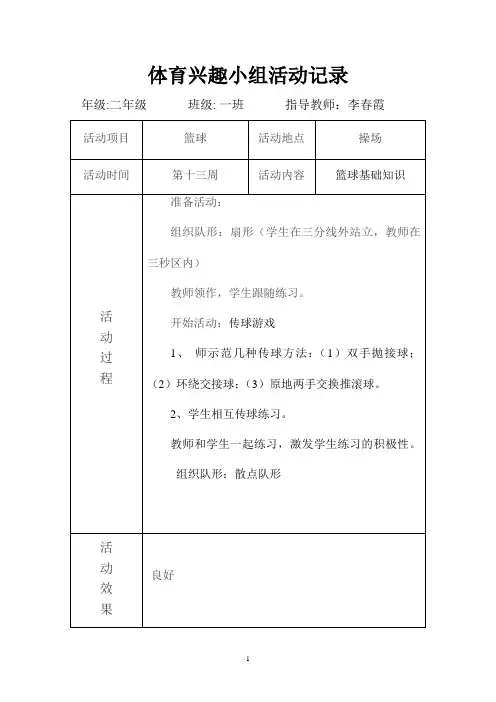 体育兴趣小组活动记录(十)
