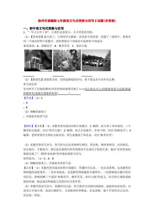 徐州市部编版七年级语文句式变换与仿写X试题(含答案)