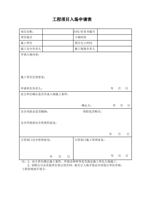 工程项目入场申请表