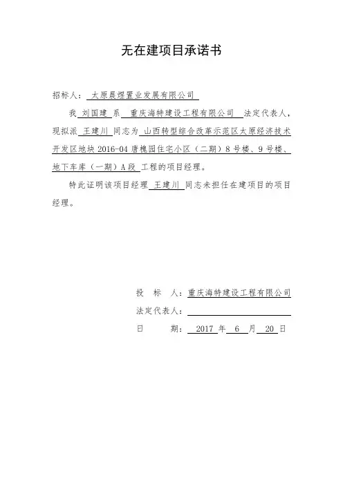 无在建项目承诺书