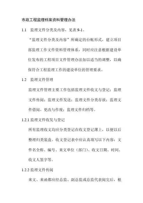 市政工程监理档案资料管理办法