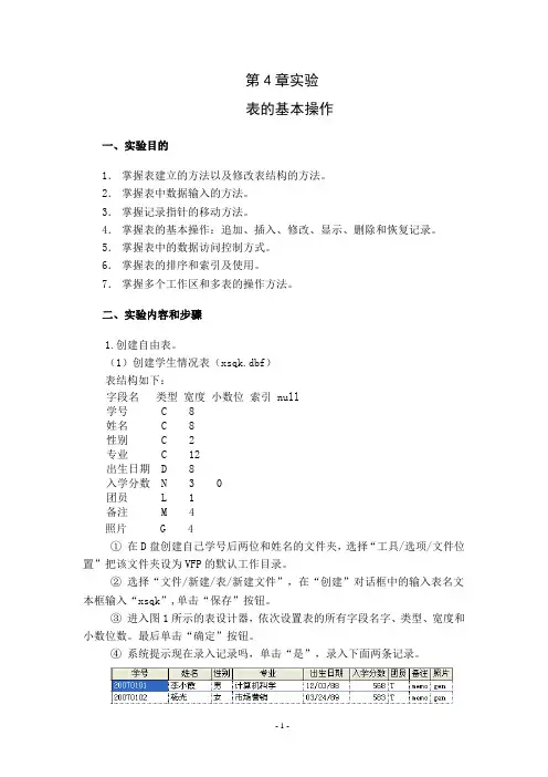 第4章实验  表的基本操作