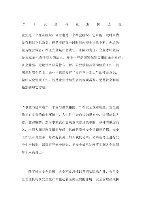 员工安全与企业价值观
