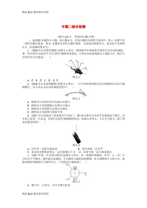 【配套K12】[学习]2019版高考物理一轮复习 专题二 相互作用与物体平衡综合检测(无答案)