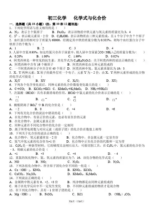 初三化学   化学式与化合价