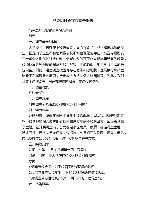 马克思社会实践调查报告