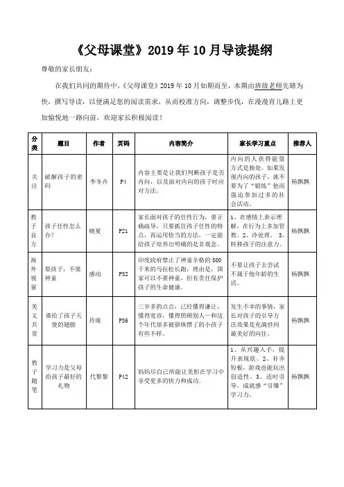 2019年10月《父母课堂》导读 -