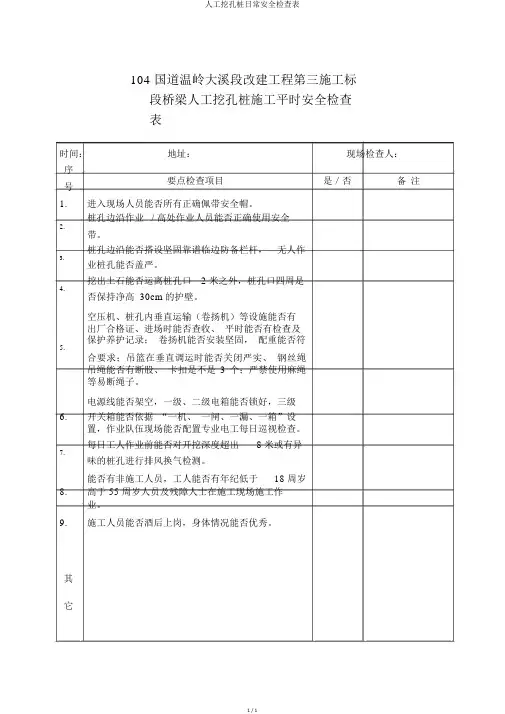 人工挖孔桩日常安全检查表 3