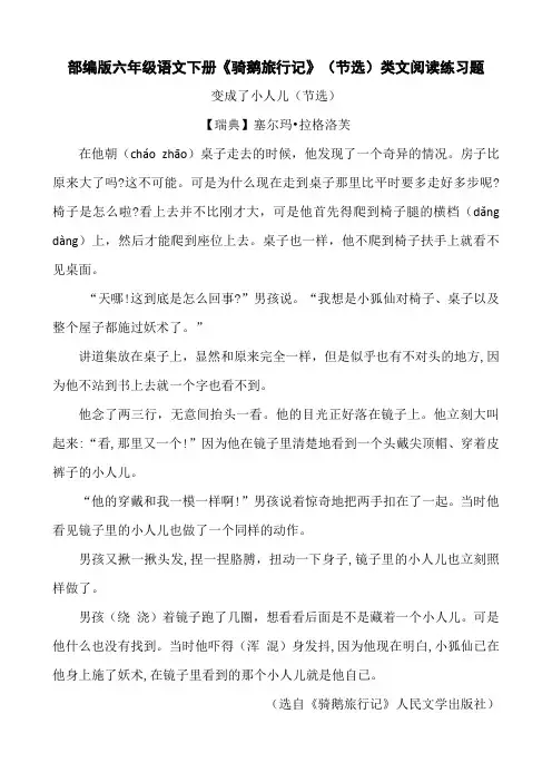 部编版语文六年级下册《骑鹅旅行记(节选)》类文阅读练习题(附答案)