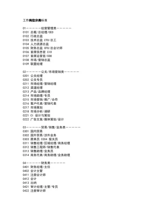 岗位分类大全