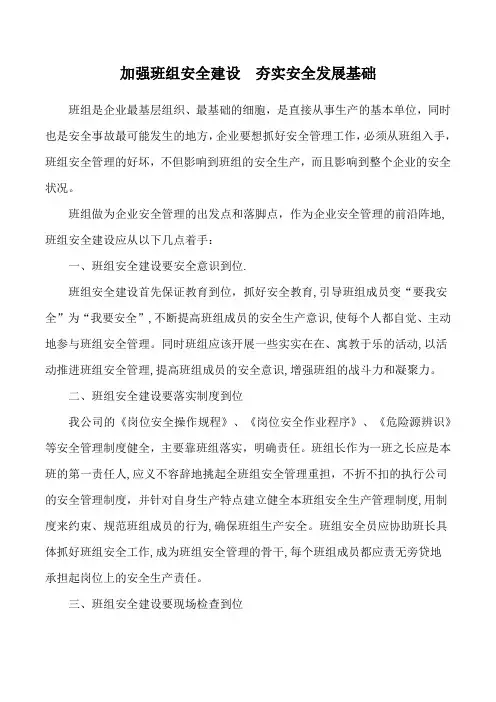 加强班组安全建设  夯实安全发展基础