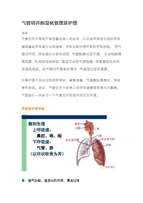 气管切开的湿化管理及护理