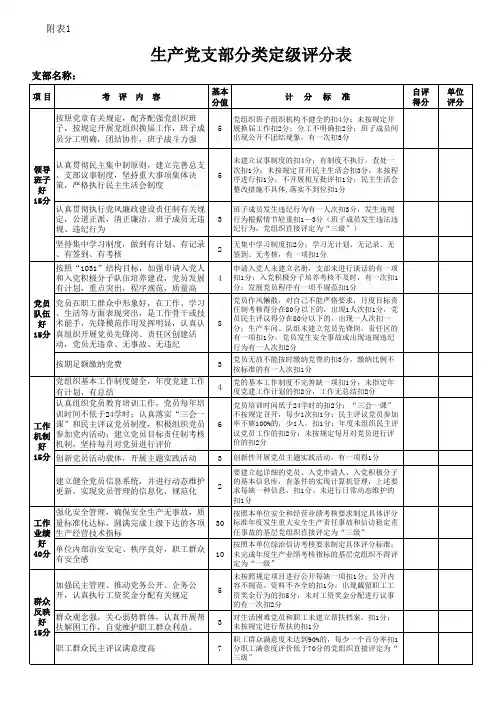 基层党组织分类定级参考标准
