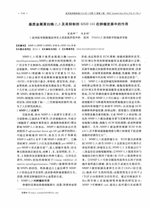 基质金属蛋白酶-2、9及其抑制剂MMI-166在肿瘤发展中的作用
