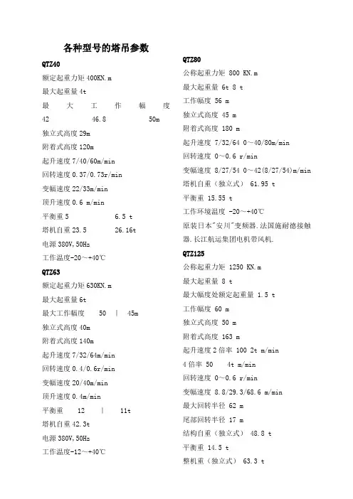 各种型号的塔吊参数 2