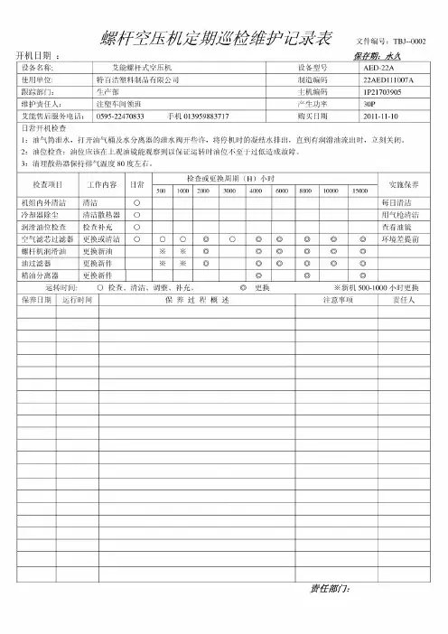 螺杆空压机定期巡检维护记录1