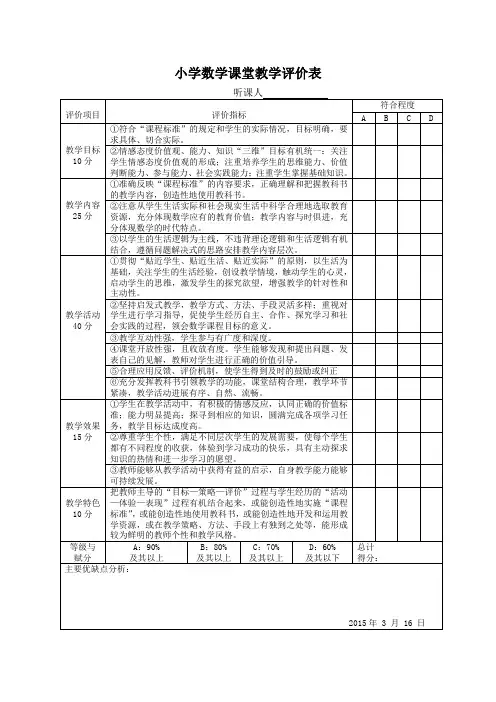 小学数学课堂教学评价表(更新)
