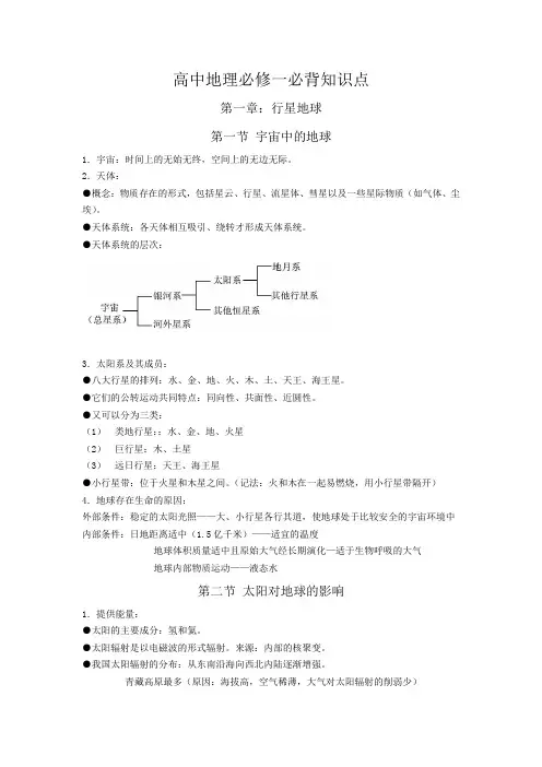 高中地理必修一必背知识点
