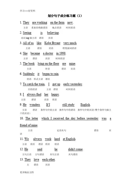 初中英语划分句子成分习题(精排)汇编