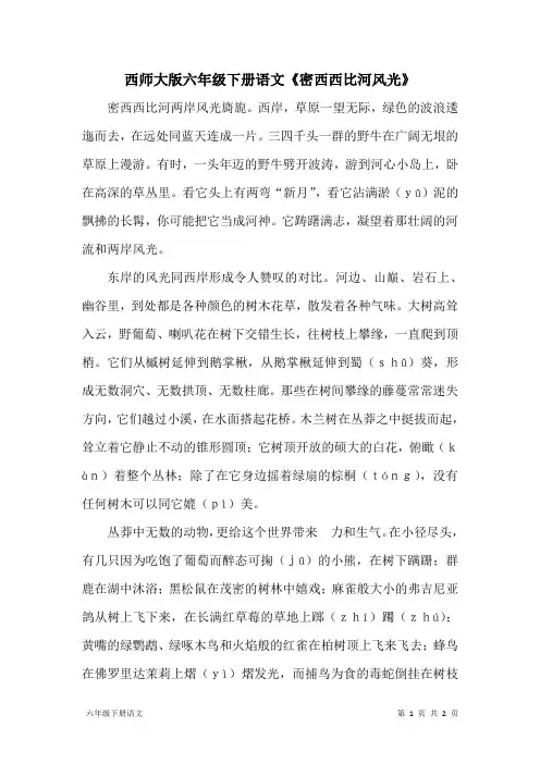 西师大版六年级下册语文《密西西比河风光》