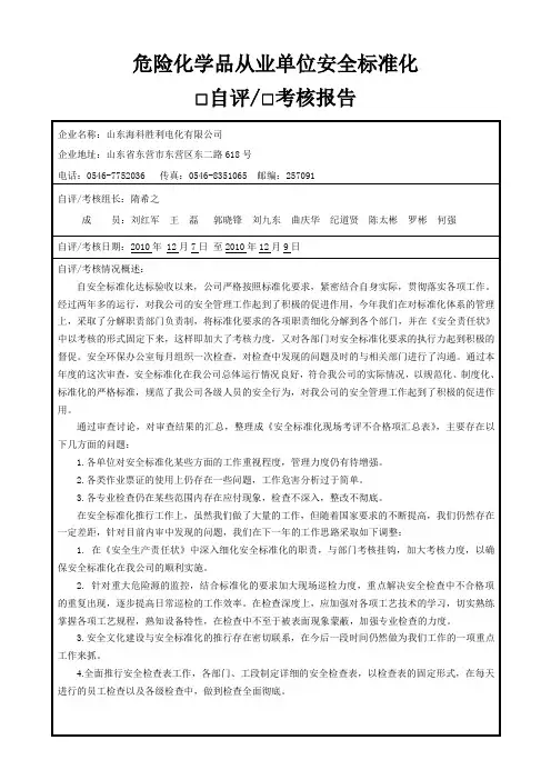 标准化自评考评表