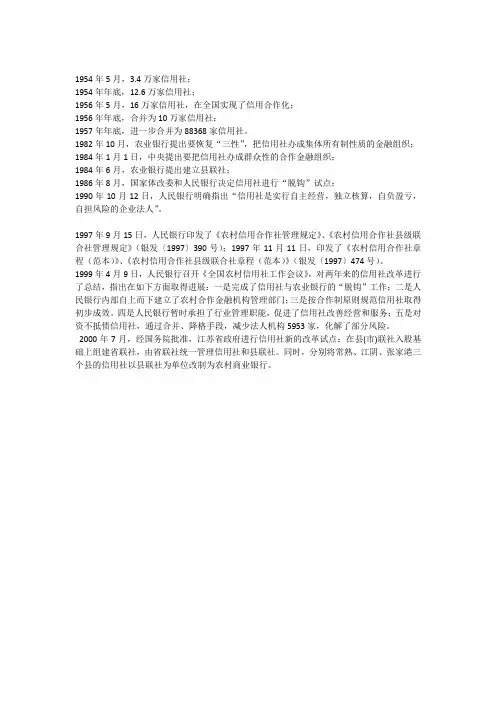 农村信用社发展史