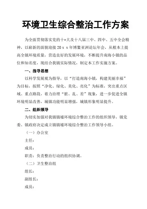 环境卫生综合整治工作方案