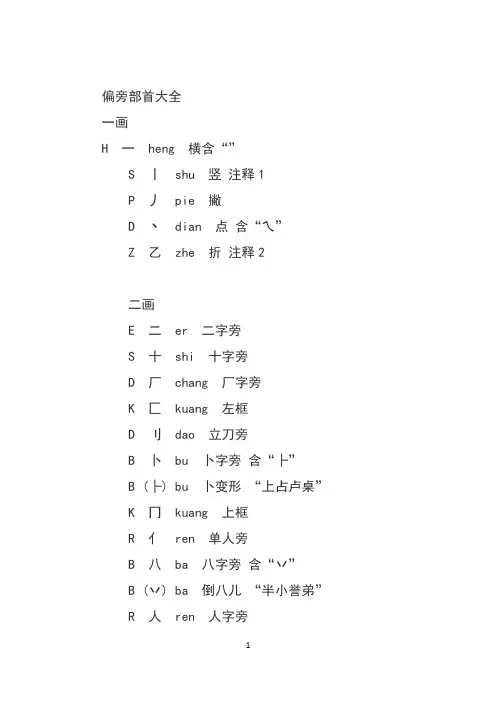 小学必学偏旁部首大全