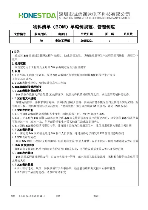 制度3 物料清单(BOM)编制规范、管理制度