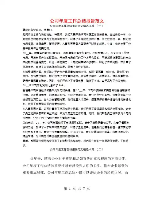 公司年度工作总结报告范文4篇
