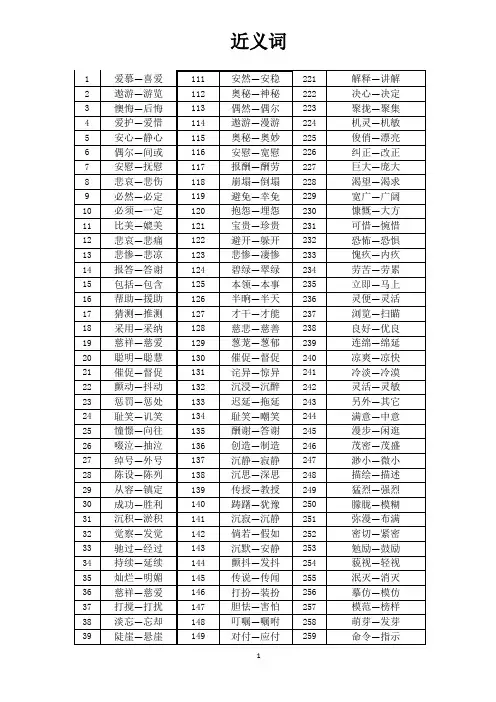 小学生1-6年级近反义词汇总-整理word版