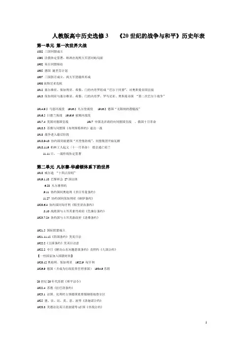 《20世纪的战争与和平》历史年表