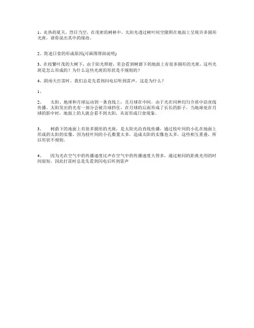 2008年至2014年中考物理试题4.1光的直线传播简答题