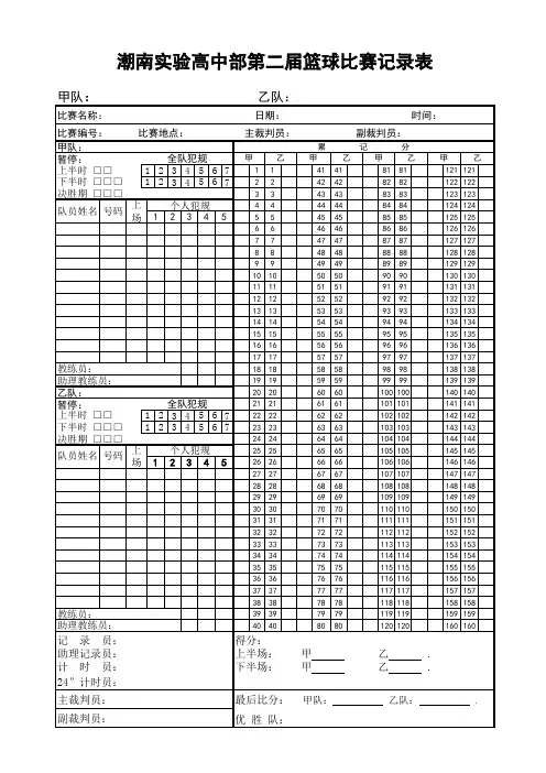 专业适用的篮球比赛记录表两份(适用用上下半场)
