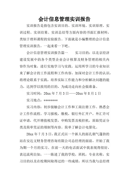 会计信息管理实训报告
