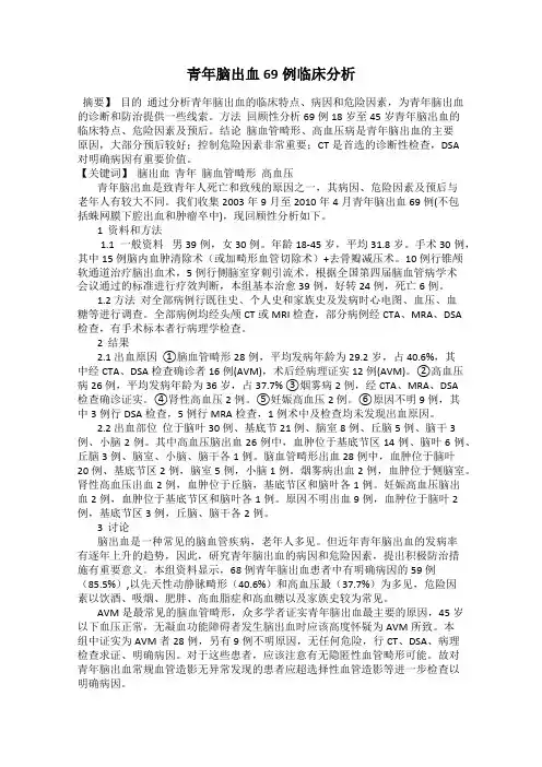 青年脑出血69例临床分析