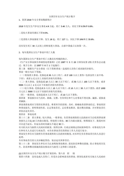 全国历年安全生产统计数字安全生产