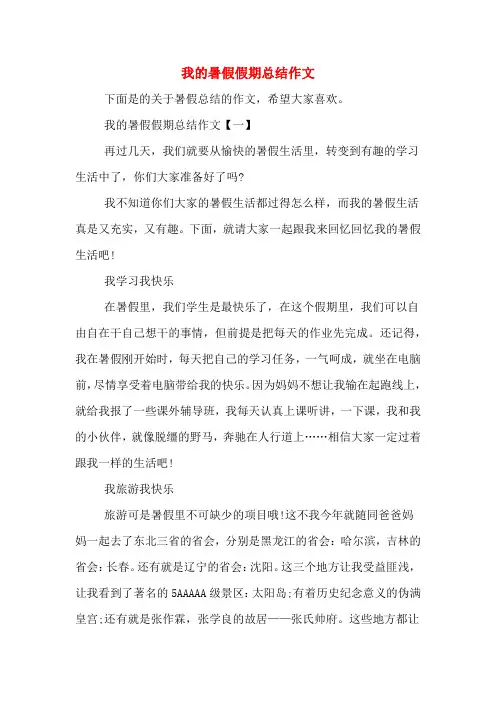 我的暑假假期总结作文